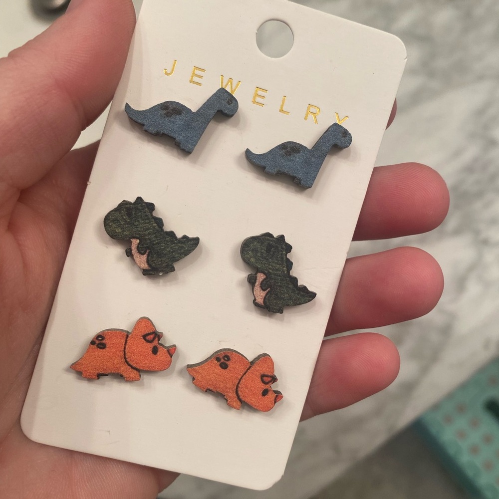 New adorable wooden dinosaur stud earrings